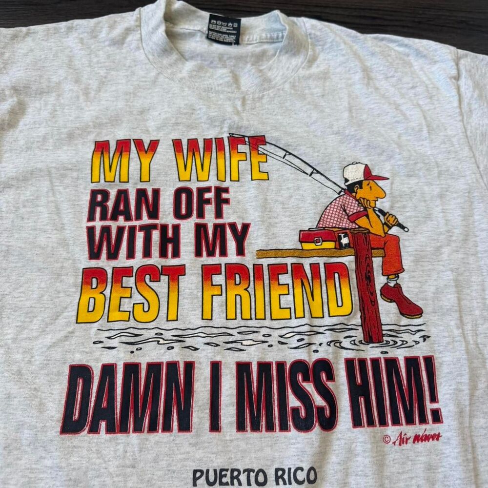 Vintage 90s Single Stitch Humor Nature Fishing Tee Size Large Men's